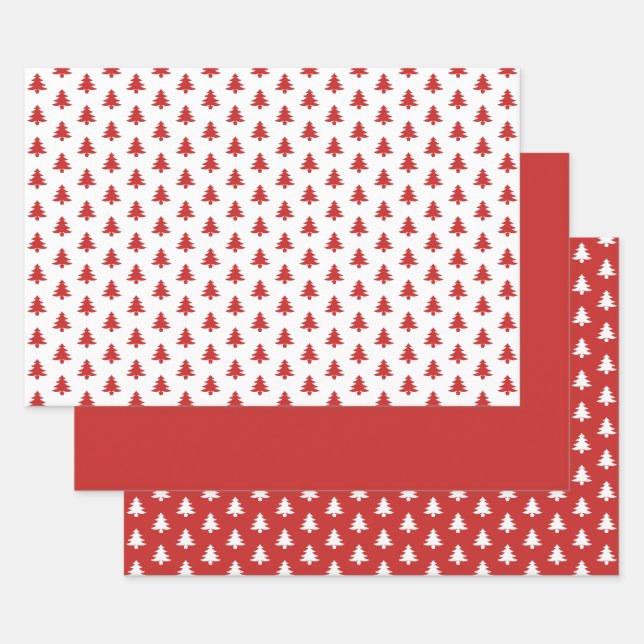 Red/White Christmas Tree Iconic Pattern Wrapping Paper Sheet (Set)