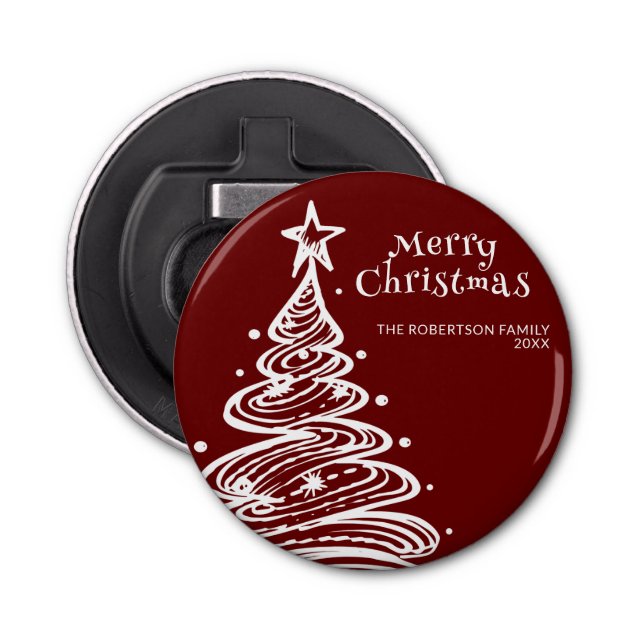 Red White Christmas Tree Party Bottle Opener (Front)