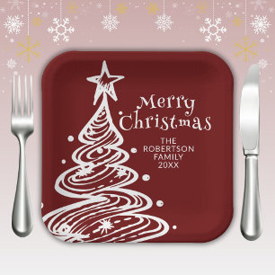 Red White Christmas Tree Party Paper Plate