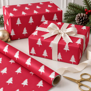 Red White Christmas Tree Pattern Wrapping Paper