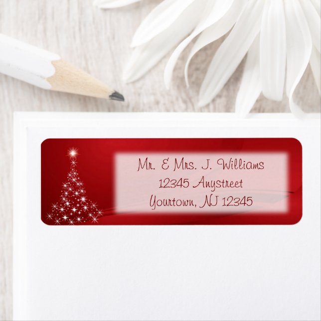 Red White Christmas Tree Return Address Label (Insitu)