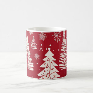Red White Christmas Tree Snowflake Pattern  Coffee Mug