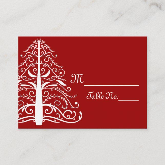 Red White Christmas Tree Winter Wedding Place Card (Front)