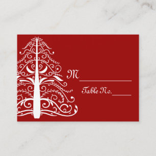 Red White Christmas Tree Winter Wedding Place Card