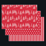Red White Christmas Trees Polka Dots Stripe Wrapping Paper Sheet<br><div class="desc">Three sheet red and white Christmas wrapping paper set. Sheet 1 is red and covered with white Christmas trees. Sheet 2 is a coordinating red with white polka dot pattern, and sheet 3 is red with a white striped pattern. Contact us for help with customisation or to request matching or...</div>