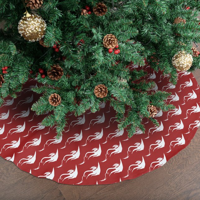 Red White Christmas Tribal Dragon Brushed Polyester Tree Skirt (Creator Uploaded)