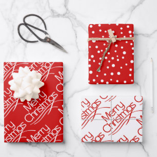 Red, white Christmas typography and dots holiday Wrapping Paper Sheet