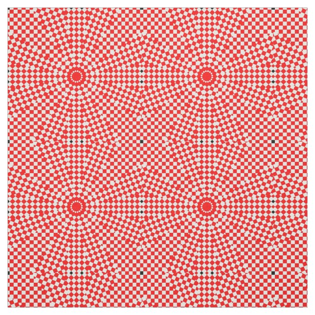 Red White Circle Star Geometric Print Pattern Fabric (Swatch)