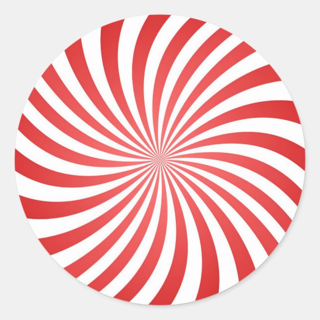 Red White Circus Sunburst Spiral Radial Pattern Classic Round Sticker (Front)