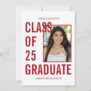 Red & White Class Of 25 Photo Graduation Announcement