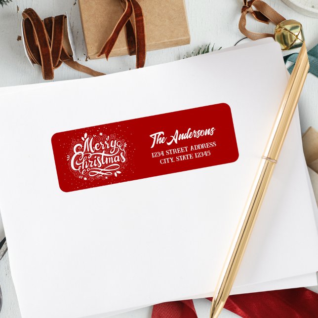 Red & White Classic Merry Christmas Personalised (Red & White Classic Merry Christmas Personalized Label)