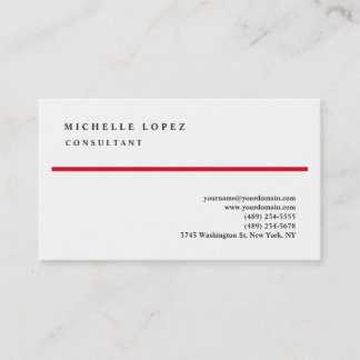 Red White Classical Elegant Plain Professional Business Card