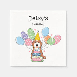 Red White Cockapoo Cavapoo Birthday Party Paper Napkin