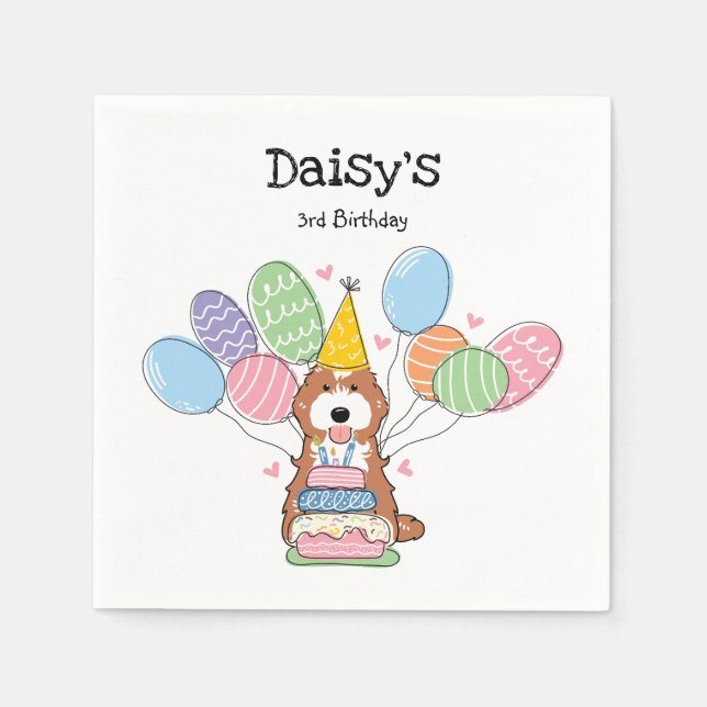 Red White Cockapoo Cavapoo Birthday Party Paper Napkin (Front)