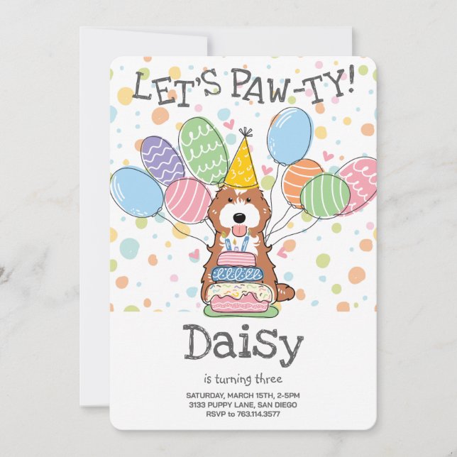 Red White Cockapoo Cavapoo Dog Birthday Party Invitation (Front)