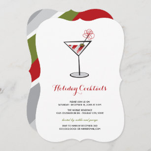Red White Cocktail Martini Modern Holiday Party Invitation