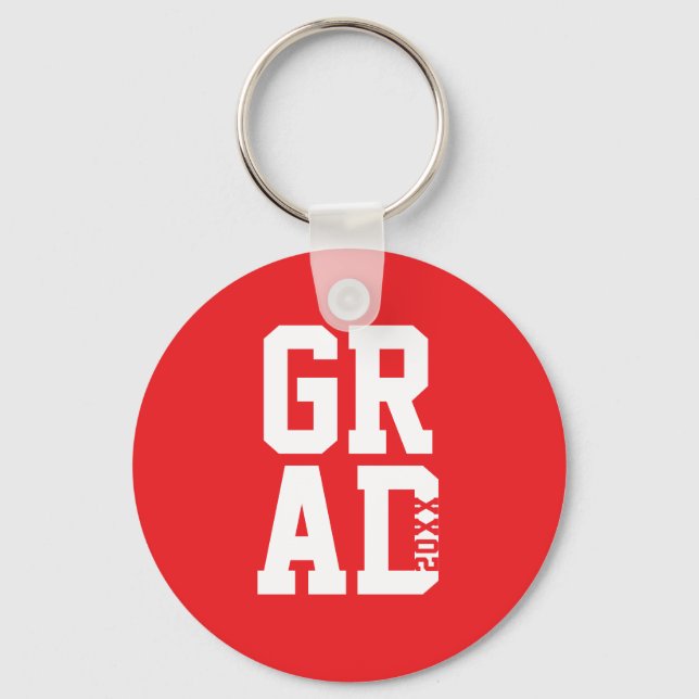 Red White College Colours Graduation Keepsake Key  Ring (Front)