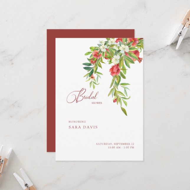 Red & White Colourful Tuscan Bridal Shower Invitation (Front/Back In Situ)