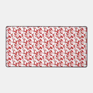 Red White Colours Artistic Scrolling Pattern Desk Mat