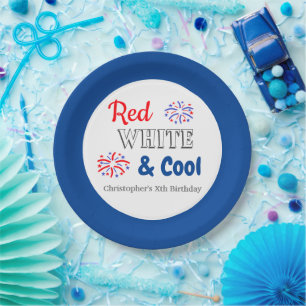 Red White & Cool 4th of July Birthday Paper Plate