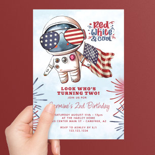 Red White & Cool Astronaut 2nd Birthday Invitation