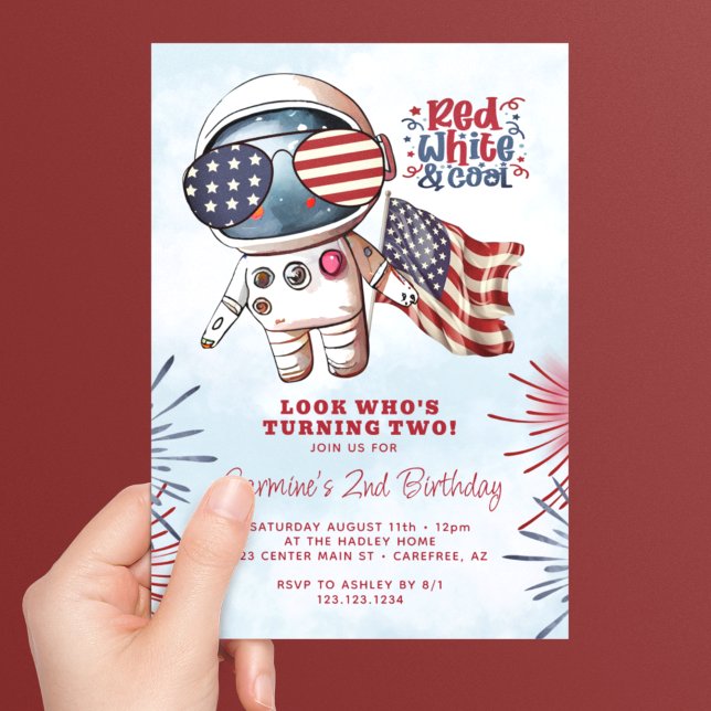 Red White & Cool Astronaut 2nd Birthday Invitation (Creator Uploaded)