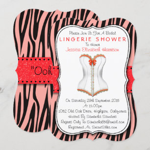 Red & White Corset On Zebra Print Lingerie Shower Invitation