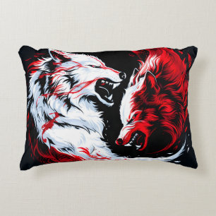 Red White Cosmic Wolf Warrior Decorative Cushion
