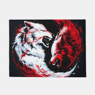 Red White Cosmic Wolf Warrior Doormat