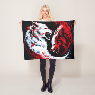 Red White Cosmic Wolf Warrior Fleece Blanket