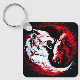 Red White Cosmic Wolf Warrior Key Ring