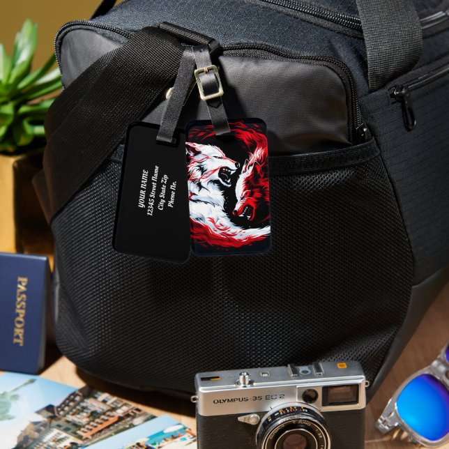 Red White Cosmic Wolf Warrior Luggage Tag (Front & Back)