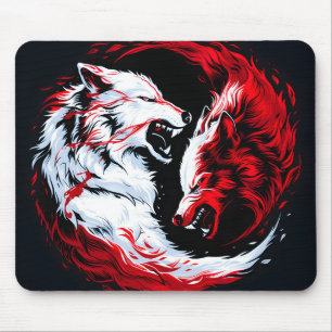 Red White Cosmic Wolf Warrior Mouse Mat
