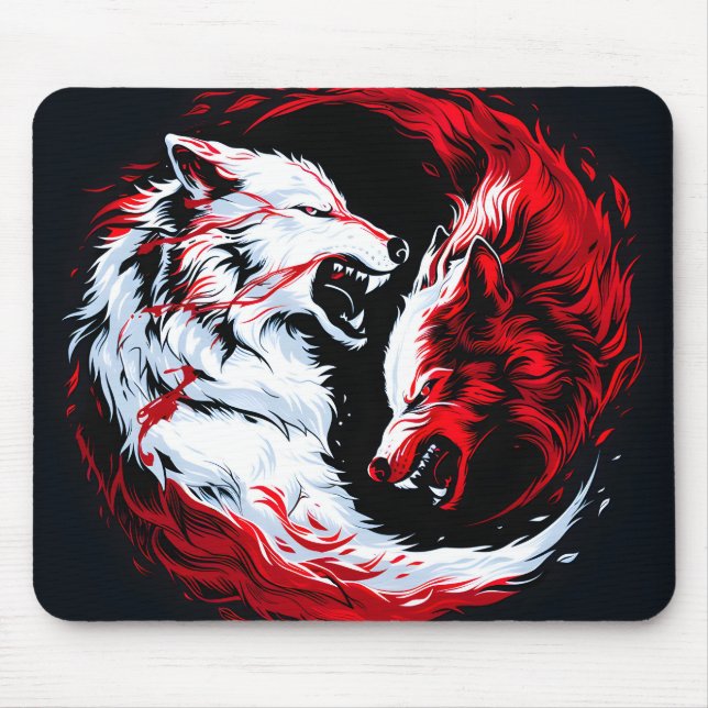 Red White Cosmic Wolf Warrior Mouse Mat (Front)