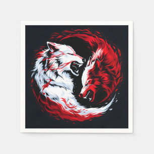Red White Cosmic Wolf Warrior Napkin