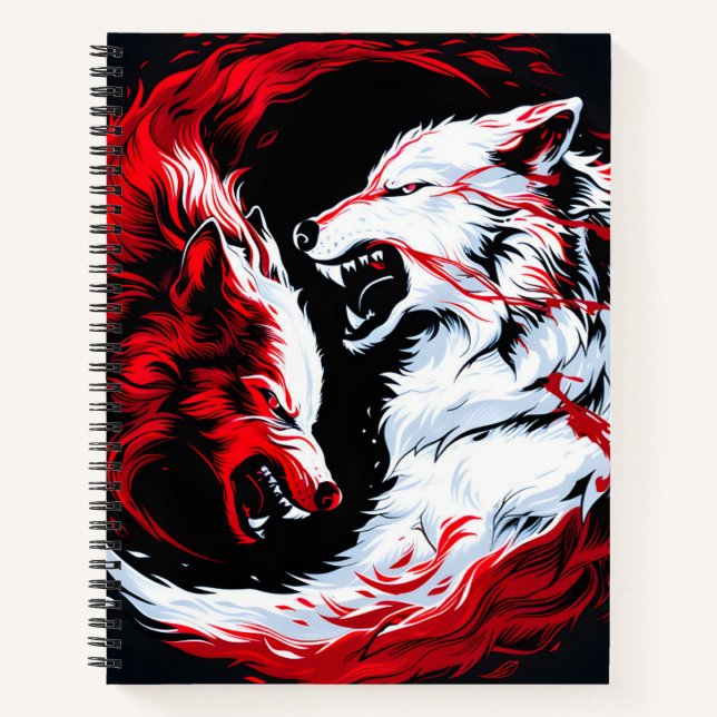 Red White Cosmic Wolf Warrior Notebook (Front)
