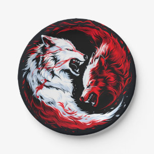 Red White Cosmic Wolf Warrior Paper Plate