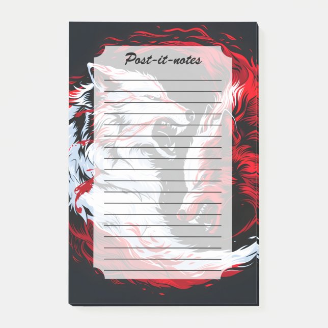 Red White Cosmic Wolf Warrior Post-it Notes (Front)