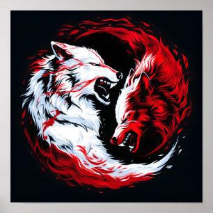 Red White Cosmic Wolf Warrior Poster