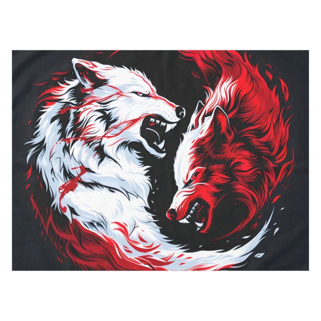Red White Cosmic Wolf Warrior Tablecloth (Front (Horizontal))