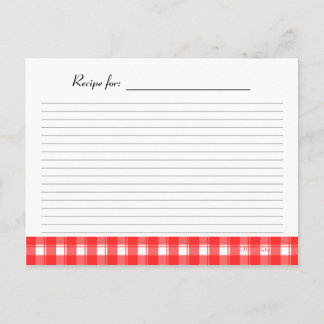 Red White Country Plaid Recipe Card