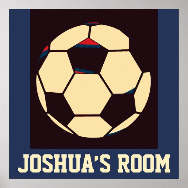 Red White Cream Black Soccer Ball Custom Name Room Poster (Front)
