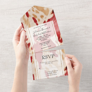 Red White Cream Western Cowhide All In One Invitation