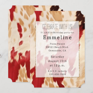 Red White Cream Western Cowhide Cowgirl Invitation