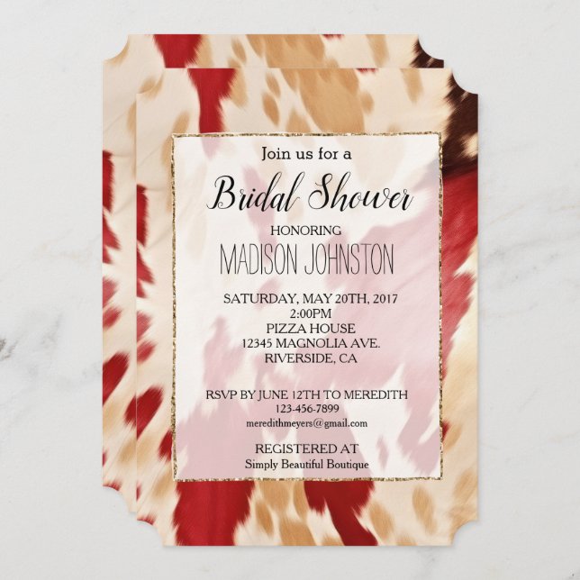 Red White Cream Western Cowhide  Invitation (Front/Back)