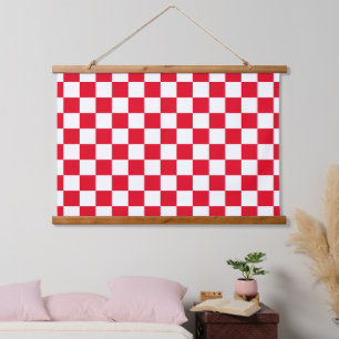 Red White Croatian Chequerboard Pattern Hanging Tapestry