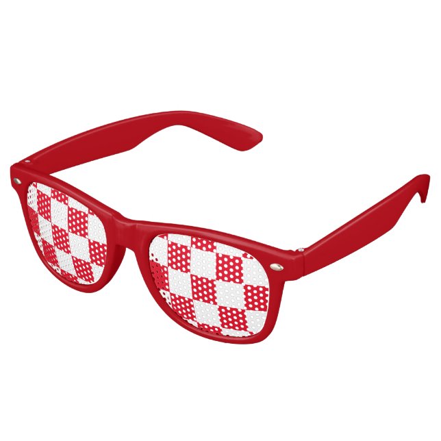 Red White Croatian Chequerboard Pattern Retro Sunglasses (Angled)