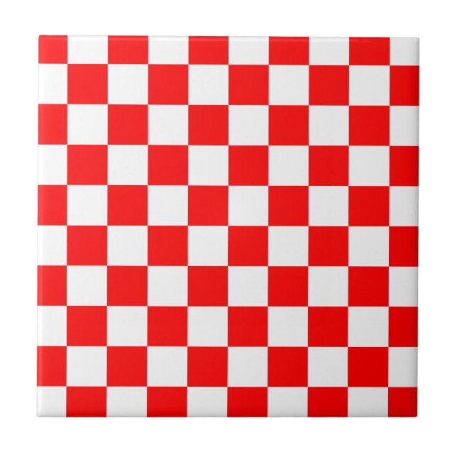 Red White Croatian Chequerboard Pattern Tile (Front)
