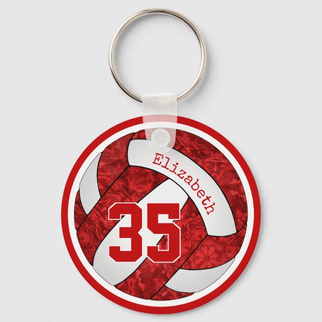 red white custom girls volleyball team colours key ring (Front)
