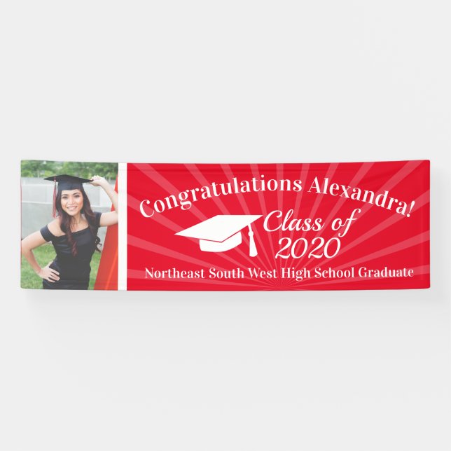 Red & White Custom Photo 8' Wide Graduation Banner (Horizontal)